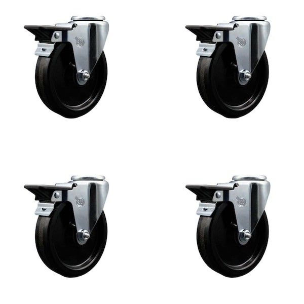 5'' Phenolic Wheel Swivel Bolt Hole Caster Set with Posi Lock Brakes, 4PK